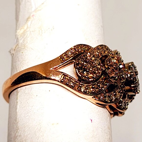 Natural Champagne Diamond ring in 14K Rose Gold vermeil over 925SS 1.00tcw sz 7 - Picture 5 of 6